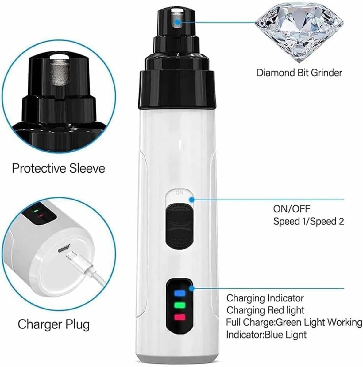Silent Groom Pro, 2025 Upgraded Silent Grind Pro Dog Nail Trimmer, Rechargeable Micro Precision Electric Dog Nail Clippers for Grooming, Dog Nail Grinder Quiet for Dogs and Cats (1PC 3Grinding Head)