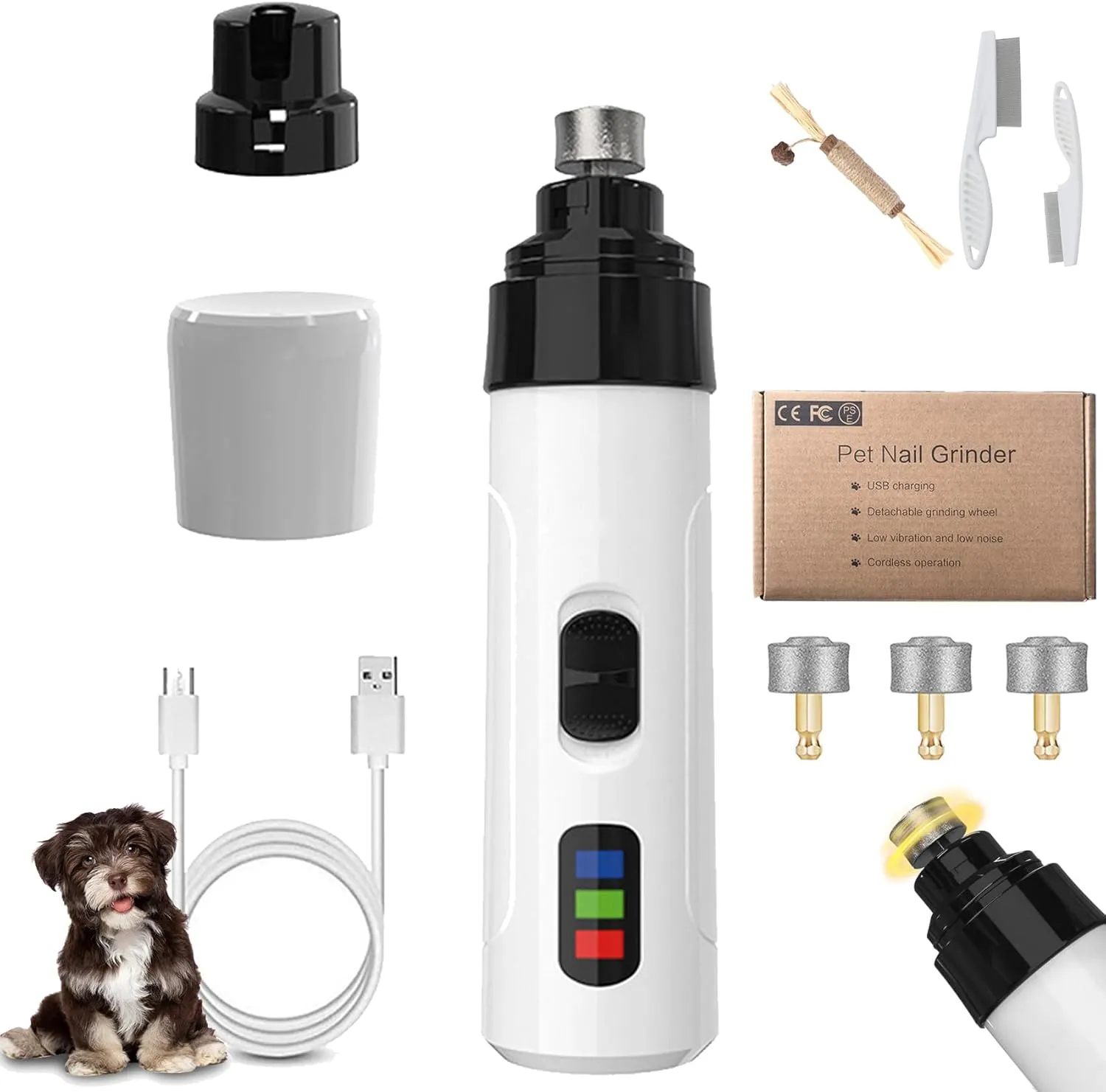 Silent Groom Pro, 2025 Upgraded Silent Grind Pro Dog Nail Trimmer, Rechargeable Micro Precision Electric Dog Nail Clippers for Grooming, Dog Nail Grinder Quiet for Dogs and Cats (1PC 3Grinding Head)