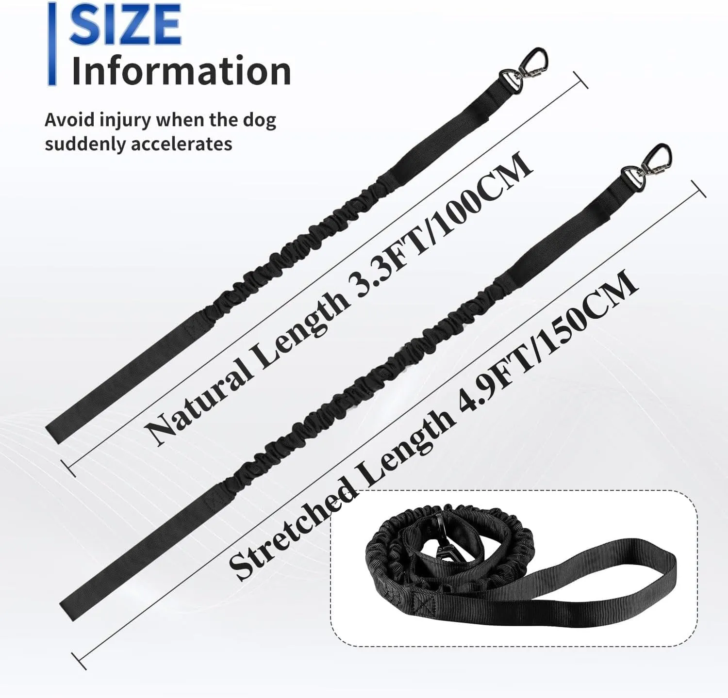 Tactical Dog Leash - Heavy Duty Bungee for Medium & Large Dogs, No Pull for Shock Absorption, 2 Handles Dog Training Leash (Max 4.9FT, Black)