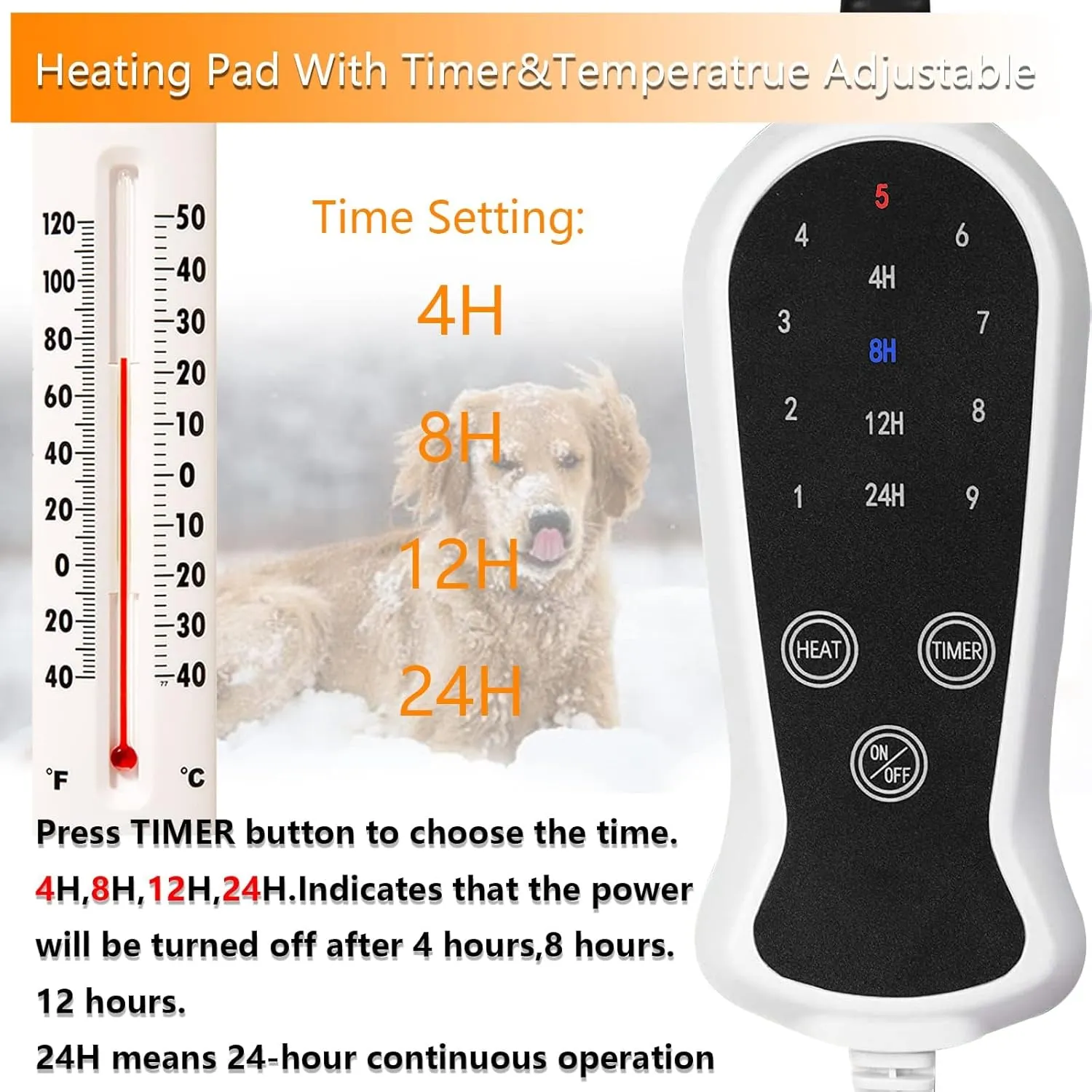TJOY Pet Heating Pad Electric Heating Pad for Dogs and Cats Indoor Warming Mat Heated Pet Bed with Auto Power Off (Large (32''x20''))