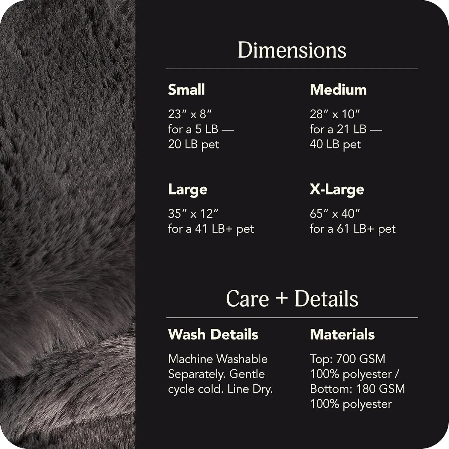 UnHide Floof Pet Bed - Medium (28" x 10") - Extra Soft Dog Bed - Removable Faux Fur Cover - Machine Washable - Helps Ease Pet Anxiety & Provides The Perfect Sleep - Charcoal Charlie