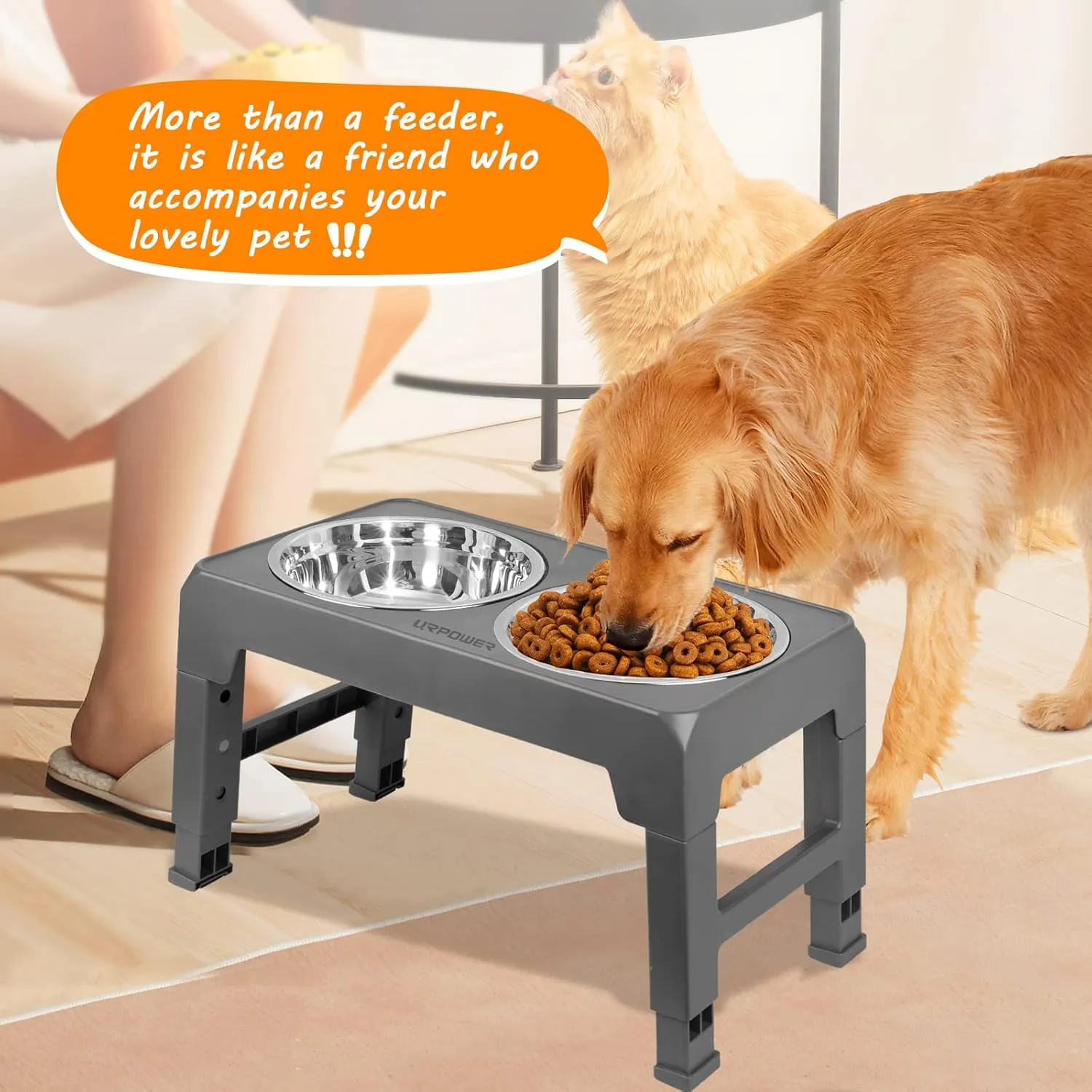 URPOWER Elevated Dog Bowls 4 Height Adjustable Raised Dog Bowl with 2 Stainless Steel Food and Water Bowls Non-Slip Bowl Stand Adjusts to 3.2,8.7,10.2,11.8for Small Medium Large Dogs and Pets