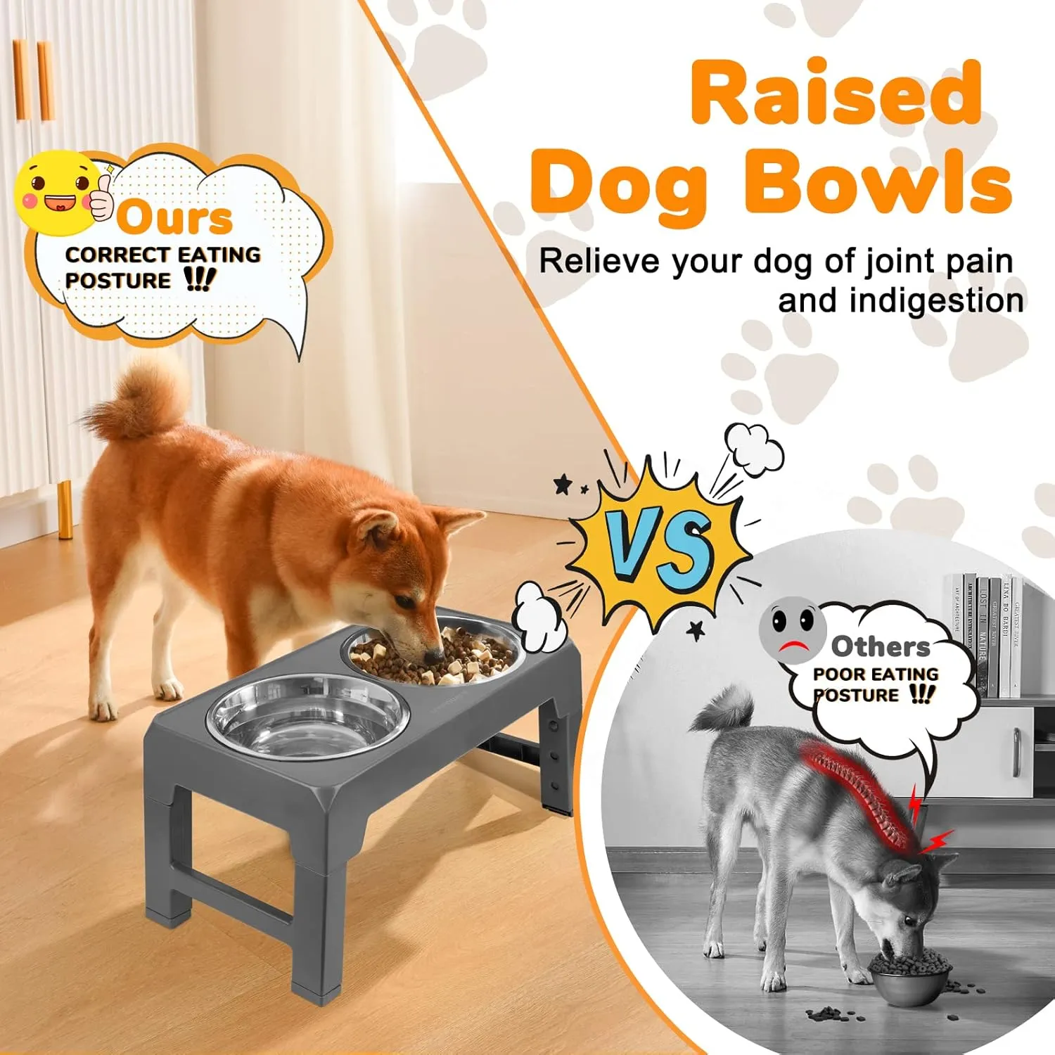 URPOWER Elevated Dog Bowls 4 Height Adjustable Raised Dog Bowl with 2 Stainless Steel Food and Water Bowls Non-Slip Bowl Stand Adjusts to 3.2,8.7,10.2,11.8for Small Medium Large Dogs and Pets
