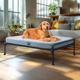 Veehoo Elevated Raised Dog Bed Removable Dog Cot Mat-Cooling Outdoor Large Pet Bed Three-Sided Guardrail Raised Pet Cot Hammock Bed with Bolster-41 x 27" Black
