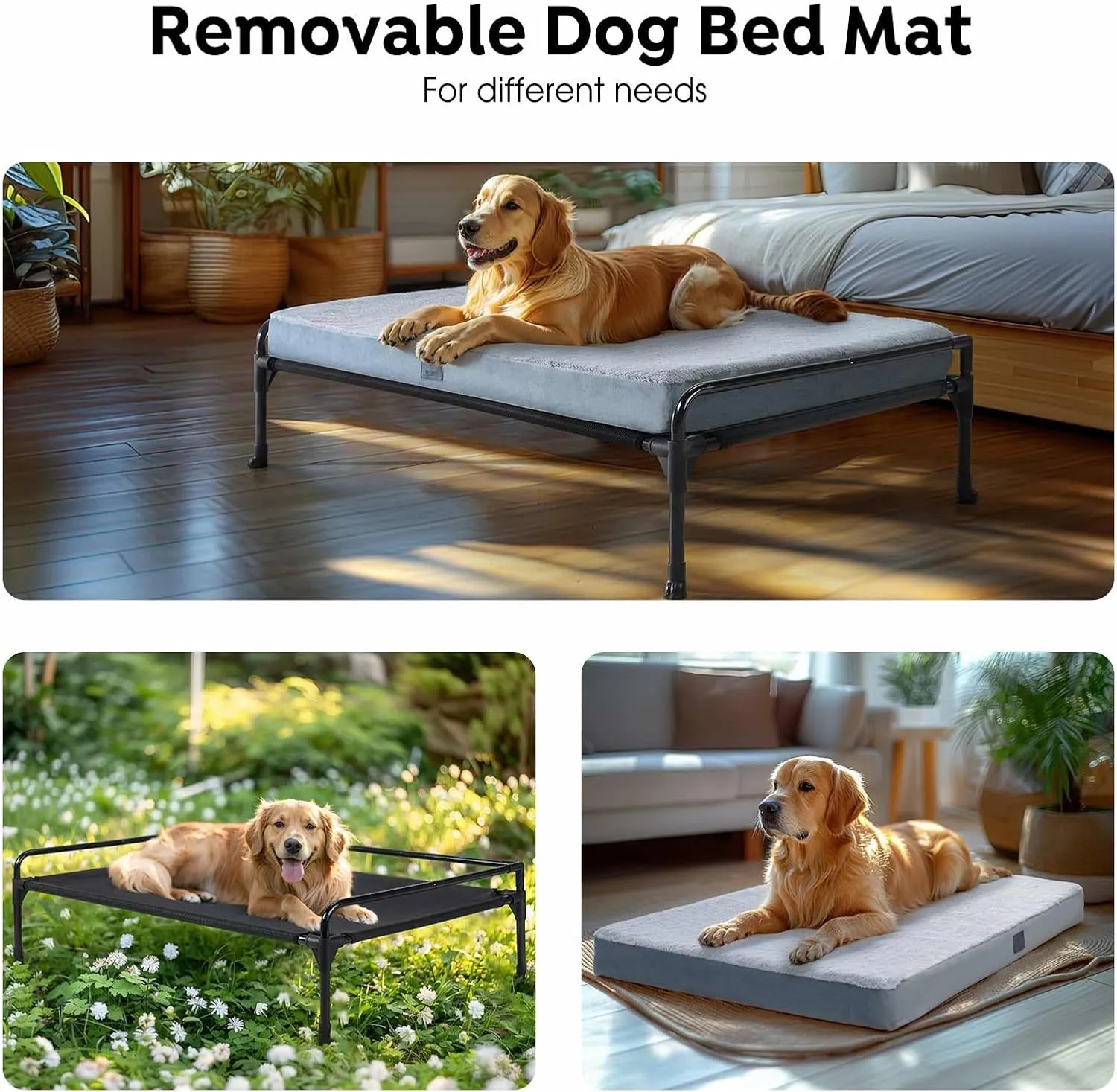 Veehoo Elevated Raised Dog Bed Removable Dog Cot Mat-Cooling Outdoor Large Pet Bed Three-Sided Guardrail Raised Pet Cot Hammock Bed with Bolster-41 x 27" Black