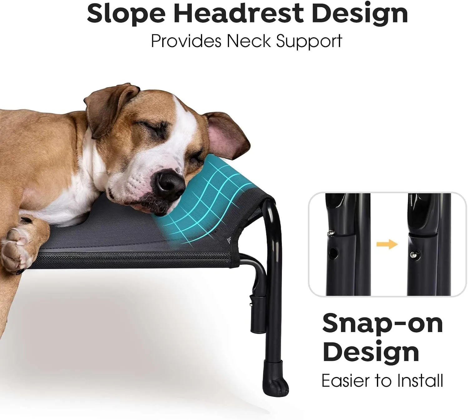 Veehoo XL Outdoor Elevated Dog Bed, Raised Dog Cot for Extra Large Dogs, Cooling Washable Waterproof Pet Hammock Beds with Slope Headrest, Breathable Mesh and Sturdy Frame, X-Large, Black, CWC2204