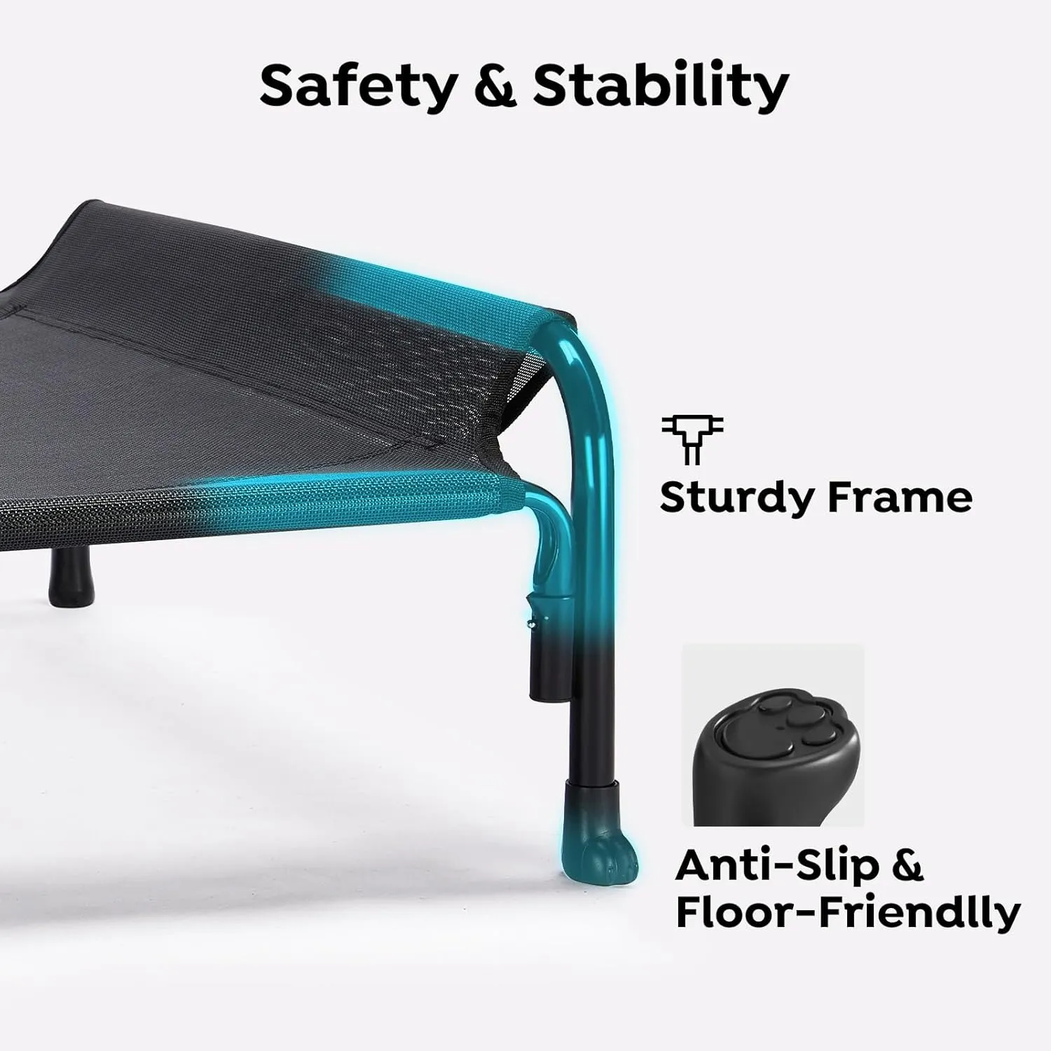 Veehoo XL Outdoor Elevated Dog Bed, Raised Dog Cot for Extra Large Dogs, Cooling Washable Waterproof Pet Hammock Beds with Slope Headrest, Breathable Mesh and Sturdy Frame, X-Large, Black, CWC2204