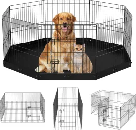 VEVOR Foldable Metal Dog Exercise Pen, Pet Playpen Dog Fence for Camping with Bottom Pad, 24" H 8 Panels, Puppy Crate Kennel Indoor Outdoor for Small & Medium Dogs, Both for Home & Yard Use