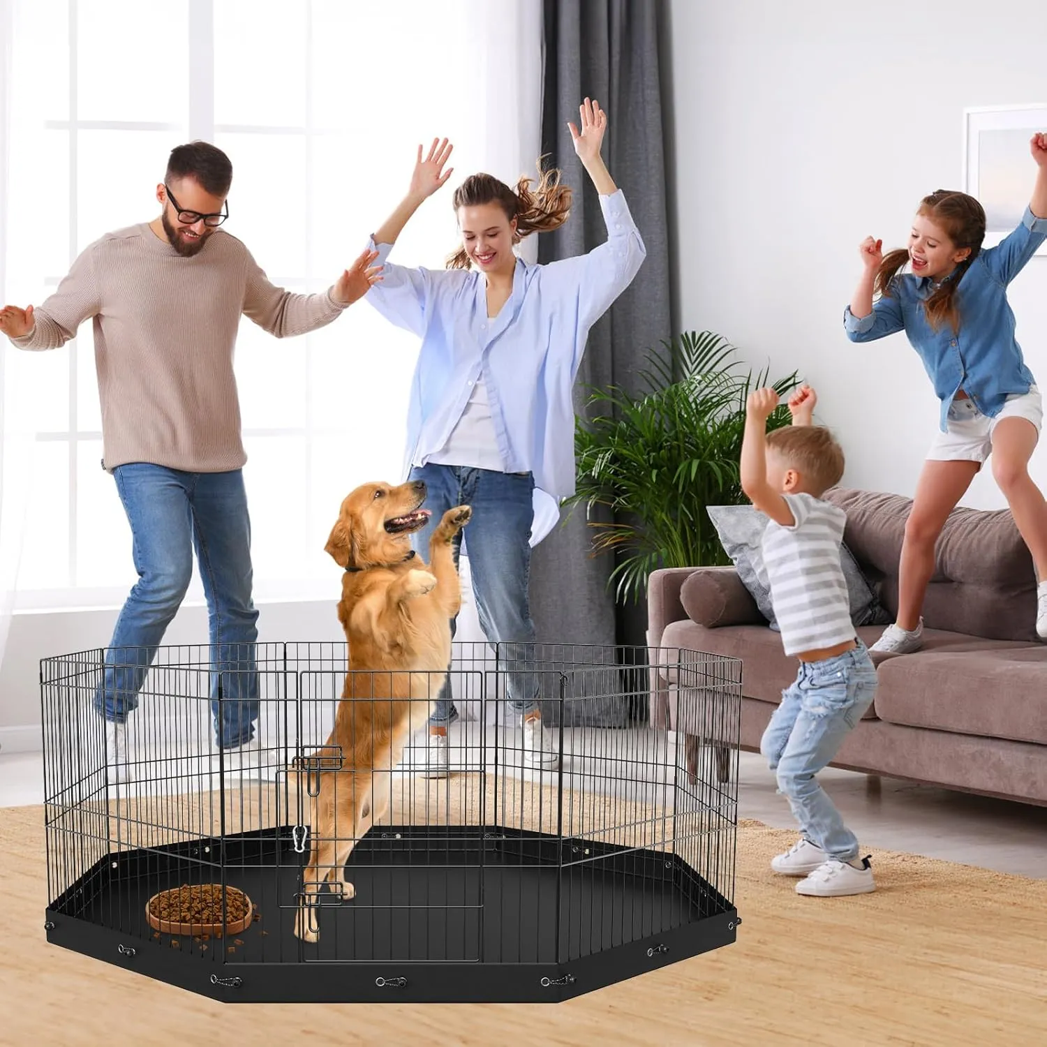 VEVOR Foldable Metal Dog Exercise Pen, Pet Playpen Dog Fence for Camping with Bottom Pad, 24" H 8 Panels, Puppy Crate Kennel Indoor Outdoor for Small & Medium Dogs, Both for Home & Yard Use