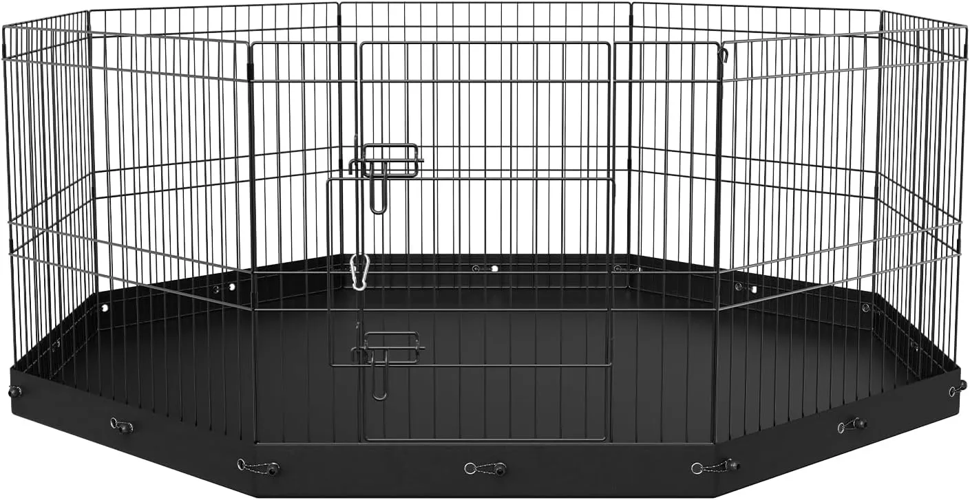 VEVOR Foldable Metal Dog Exercise Pen, Pet Playpen Dog Fence for Camping with Bottom Pad, 24" H 8 Panels, Puppy Crate Kennel Indoor Outdoor for Small & Medium Dogs, Both for Home & Yard Use