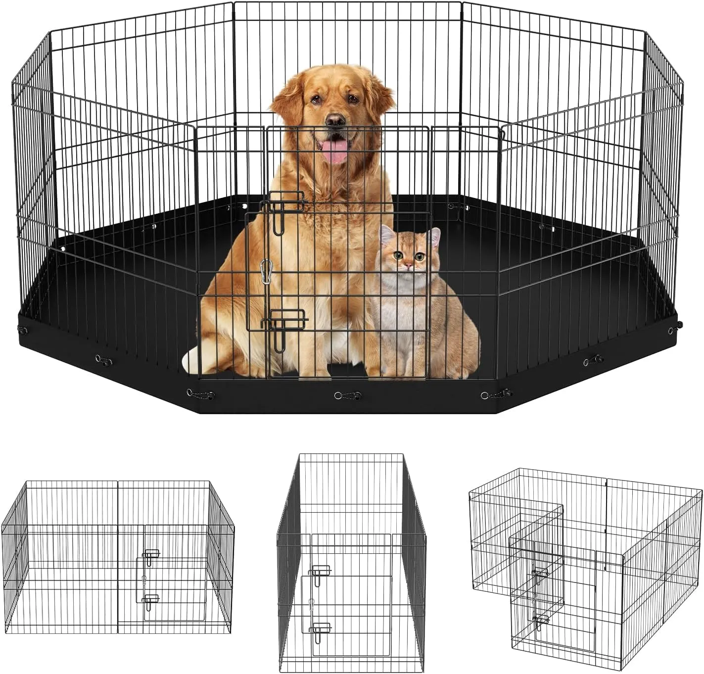 VEVOR Foldable Metal Dog Exercise Pen, Pet Playpen Dog Fence for Camping with Bottom Pad, 24" H 8 Panels, Puppy Crate Kennel Indoor Outdoor for Small & Medium Dogs, Both for Home & Yard Use
