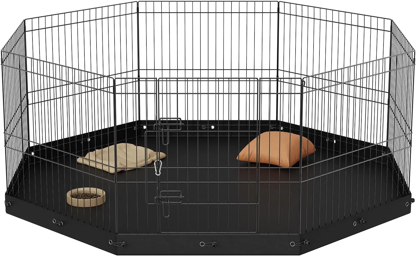 VEVOR Foldable Metal Dog Exercise Pen, Pet Playpen Dog Fence for Camping with Bottom Pad, 24" H 8 Panels, Puppy Crate Kennel Indoor Outdoor for Small & Medium Dogs, Both for Home & Yard Use