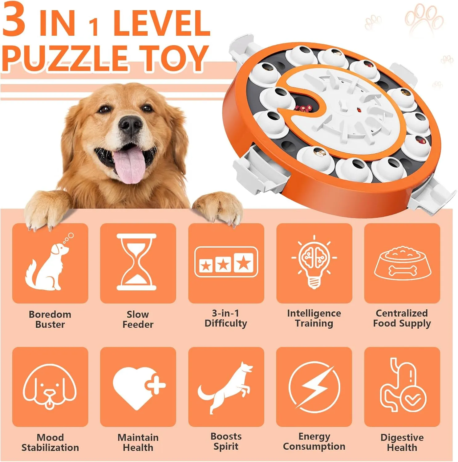 virtulance Dog Puzzle Toy, Level 3 in 1 Brain Mental Stimulation Dog Puzzles for Smart Dogs, Interactive Treat Dispenser Cognitive Enrichment Toys Puppy Puzzle Game for Mind Boredom