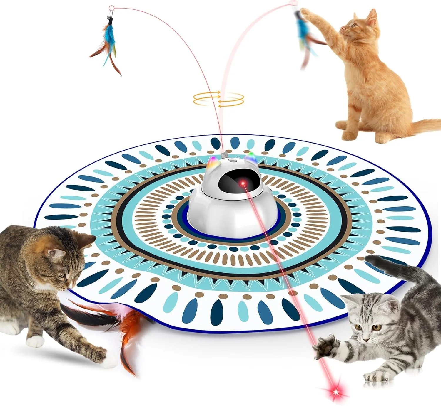 VIWIK Cat Laser Toy Automatic, 4 in 1 Interactive Cat Toys for Indoor Cats, Hide and Seek Kitten Wand Toy, USB Rechargeable Electronic Kitten Toys with Moving Feather, Cover for Bored Cats All Breeds