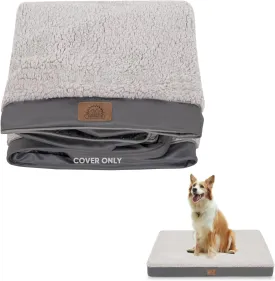 Washable Extra Large Dog Bed Covers Soft Plush Replacement, Waterproof Dog Bed Liner, Pet Bed Cover with Zipper 41x27x3 Inches, Grey, Cover Only