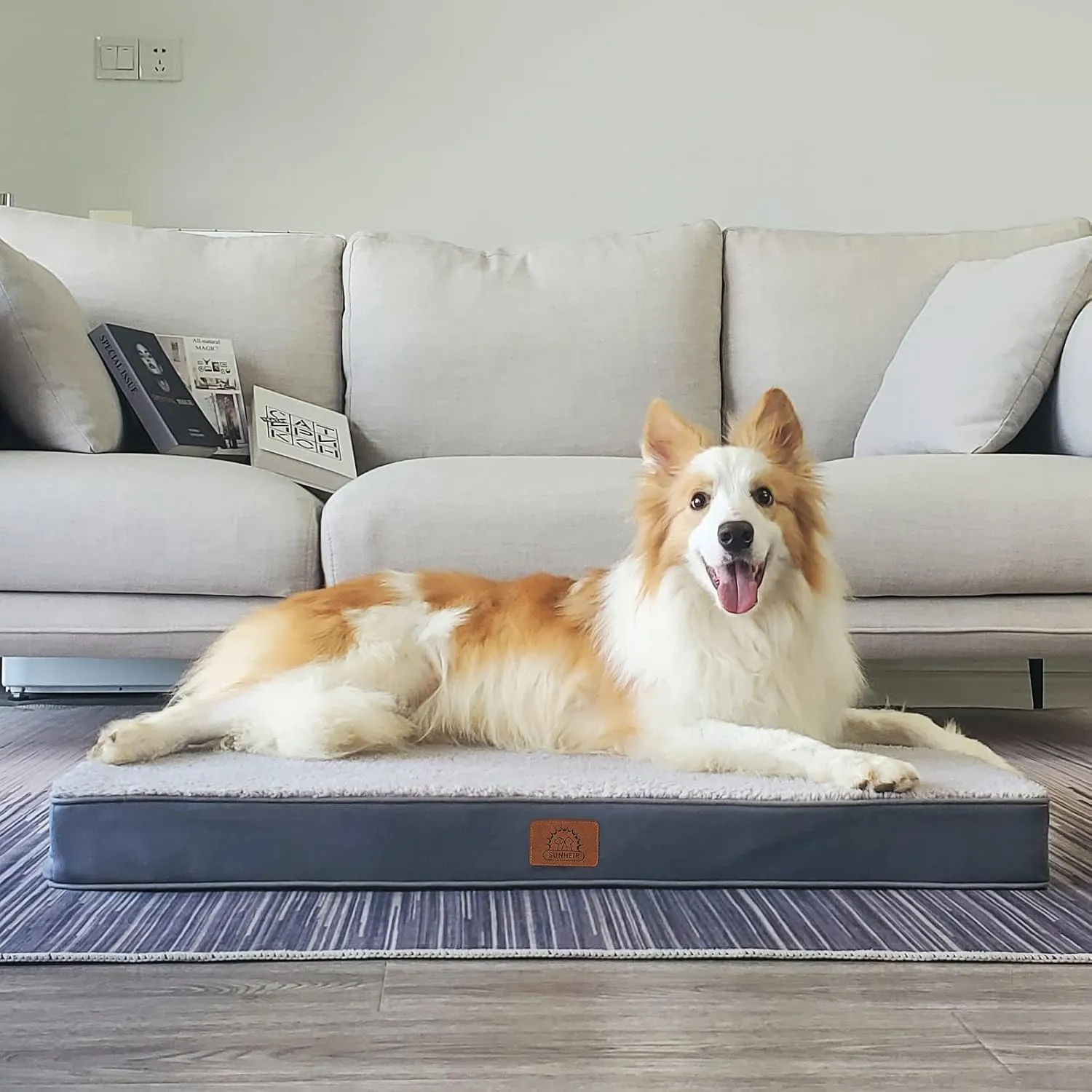 Washable Extra Large Dog Bed Covers Soft Plush Replacement, Waterproof Dog Bed Liner, Pet Bed Cover with Zipper 41x27x3 Inches, Grey, Cover Only