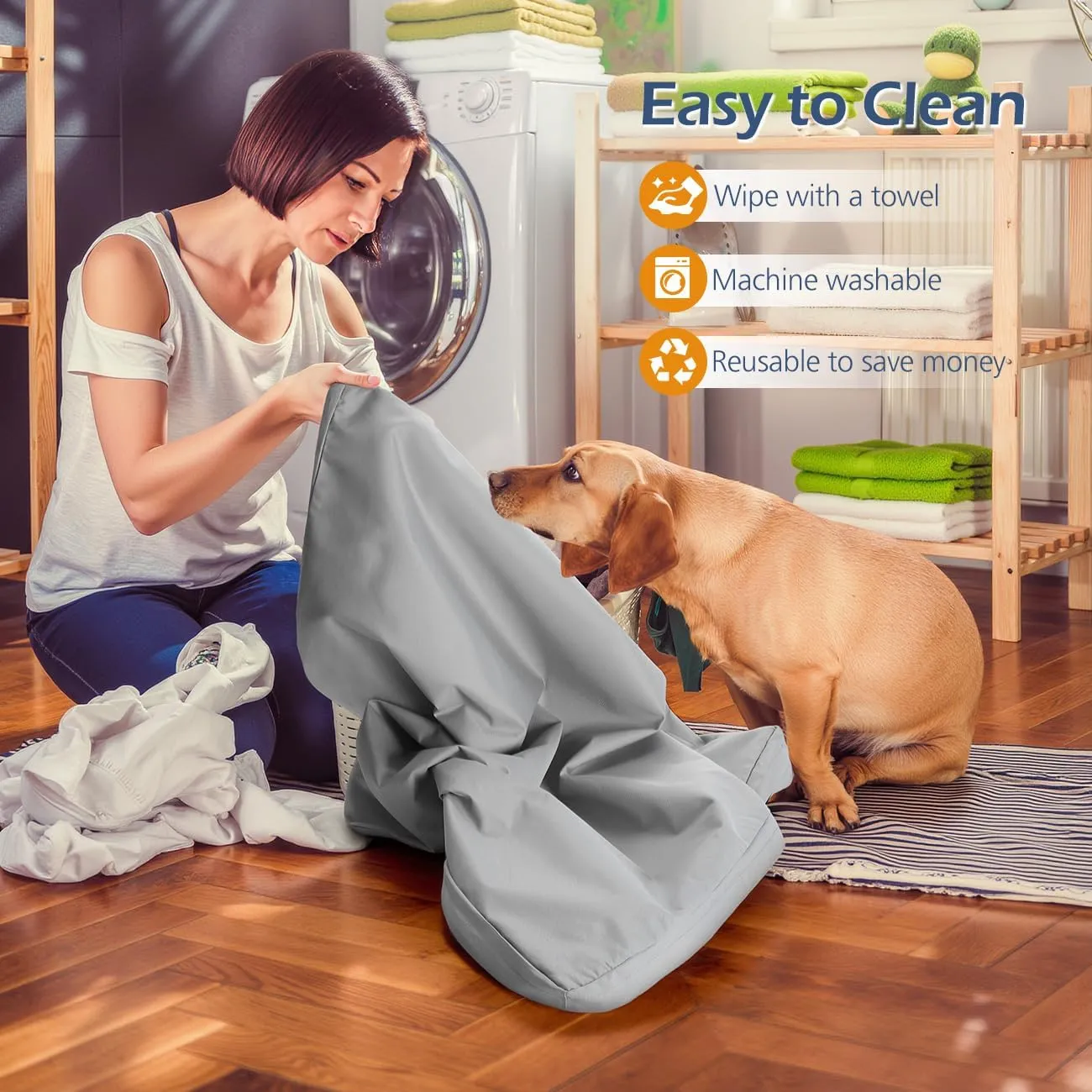 Waterproof Dog Bed Cover, Replacement Dogs Beds Covers with 3-Sided Continuous and Smooth Zipper, Washable Removable Pet Bed Mattress Protector Cover, 36x27x3 inch - L, Cover Only, Grey