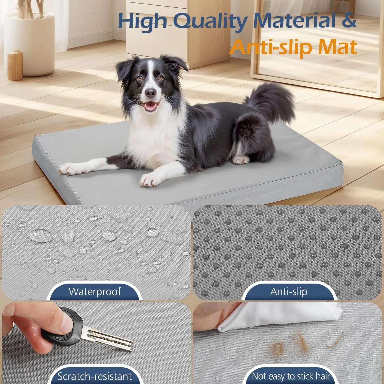 Waterproof Dog Bed Cover, Replacement Dogs Beds Covers with 3-Sided Continuous and Smooth Zipper, Washable Removable Pet Bed Mattress Protector Cover, 36x27x3 inch - L, Cover Only, Grey