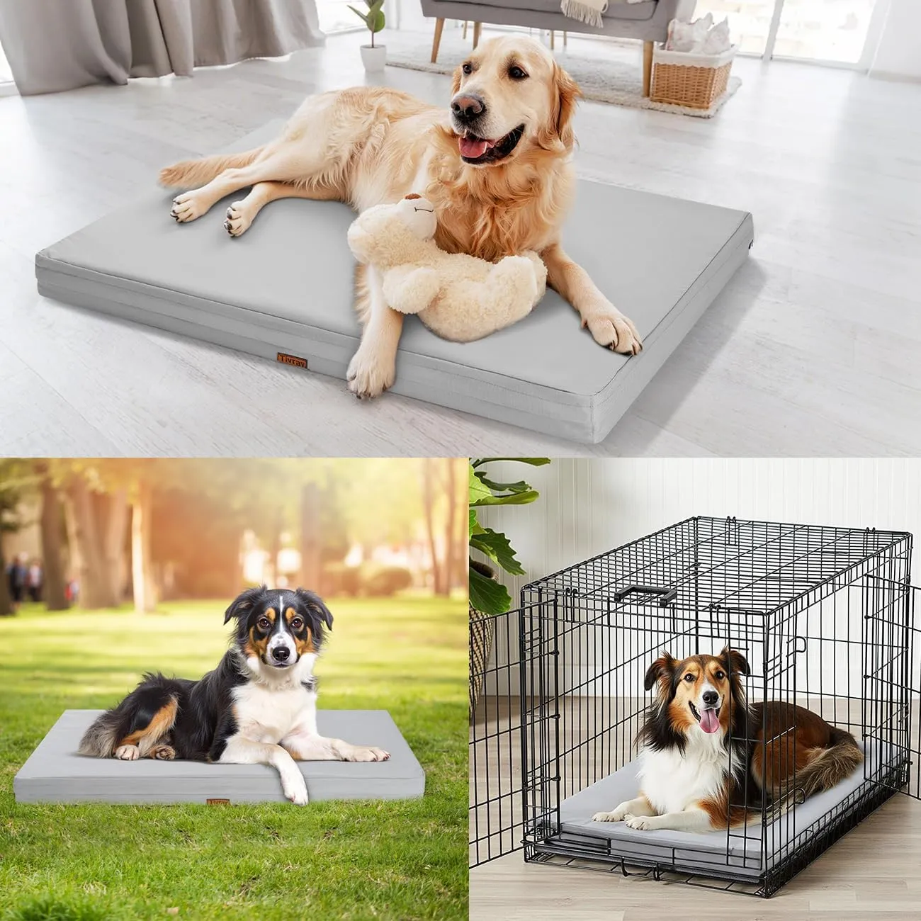 Waterproof Dog Bed Cover, Replacement Dogs Beds Covers with 3-Sided Continuous and Smooth Zipper, Washable Removable Pet Bed Mattress Protector Cover, 36x27x3 inch - L, Cover Only, Grey