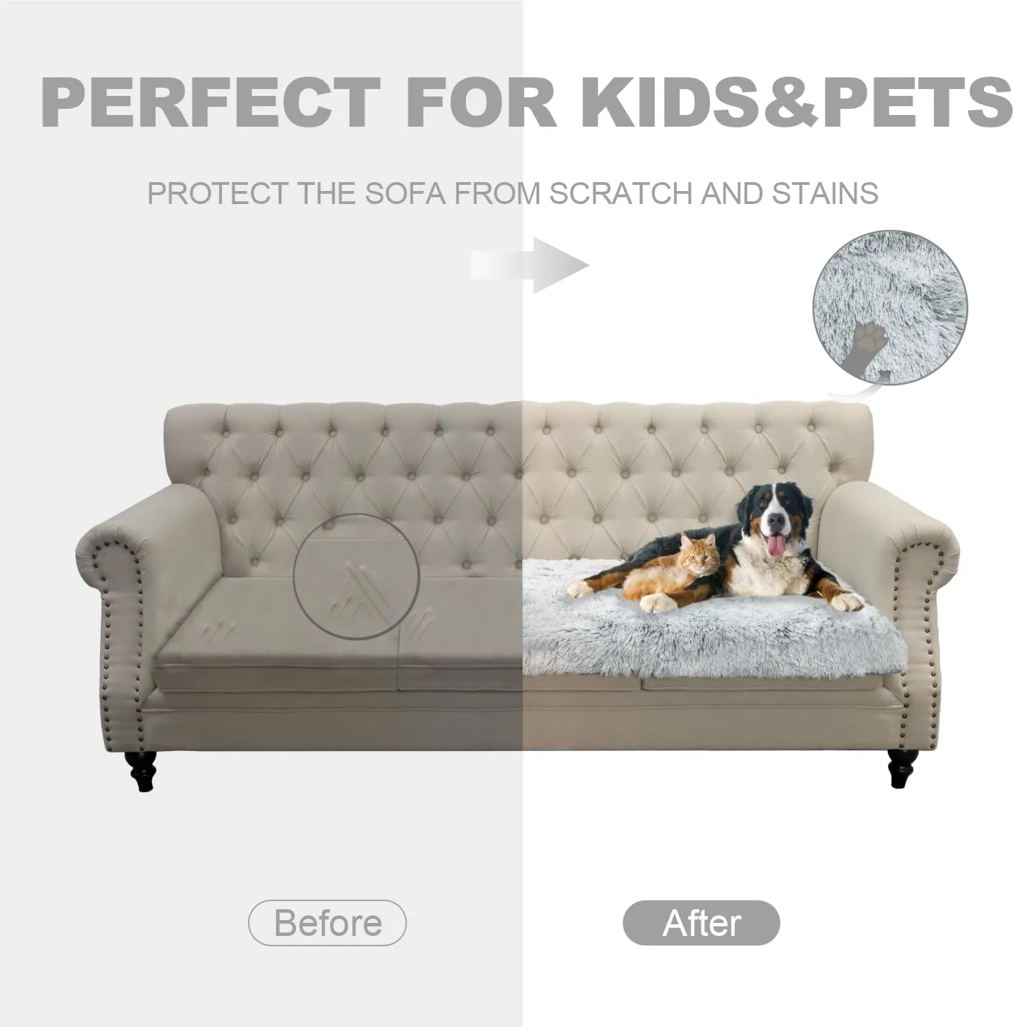 Waterproof Dog Bed Cover, Soft Plush Pet Blanket with Anti-Slip Back for Bed Couch Sofa, Furniture Protector for Small, Medium and Large Dogs and Cats (Magic Gray, 30"x90")