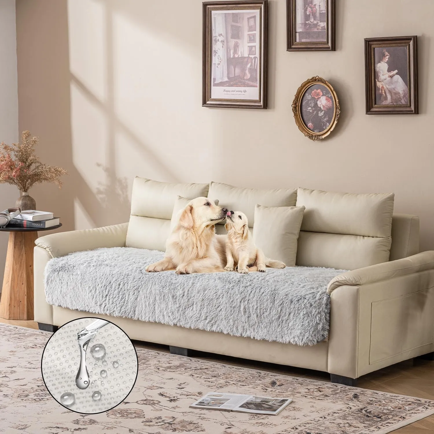 Waterproof Dog Bed Cover, Soft Plush Pet Blanket with Anti-Slip Back for Bed Couch Sofa, Furniture Protector for Small, Medium and Large Dogs and Cats (Magic Gray, 30"x90")
