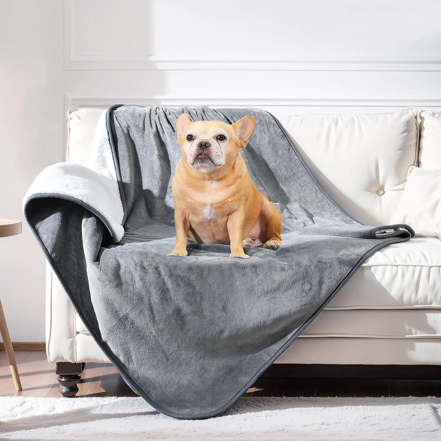 Waterproof Dog Blanket Bed Cover for Bed Couch Sofa, Liquid Pee Proof Pet Blanket Washable, Reversible Sherpa Fleece Blanket Furniture Protector for Medium Large Dogs CatsGray, 50"x 60"