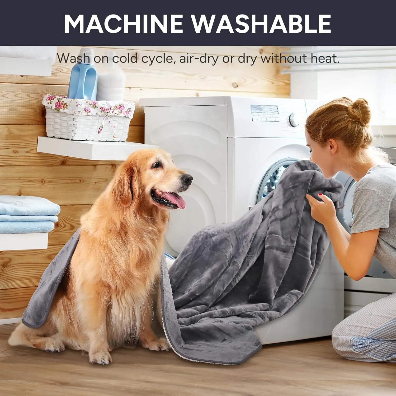 Waterproof Dog Blanket Bed Cover for Bed Couch Sofa, Liquid Pee Proof Pet Blanket Washable, Reversible Sherpa Fleece Blanket Furniture Protector for Medium Large Dogs CatsGray, 50"x 60"