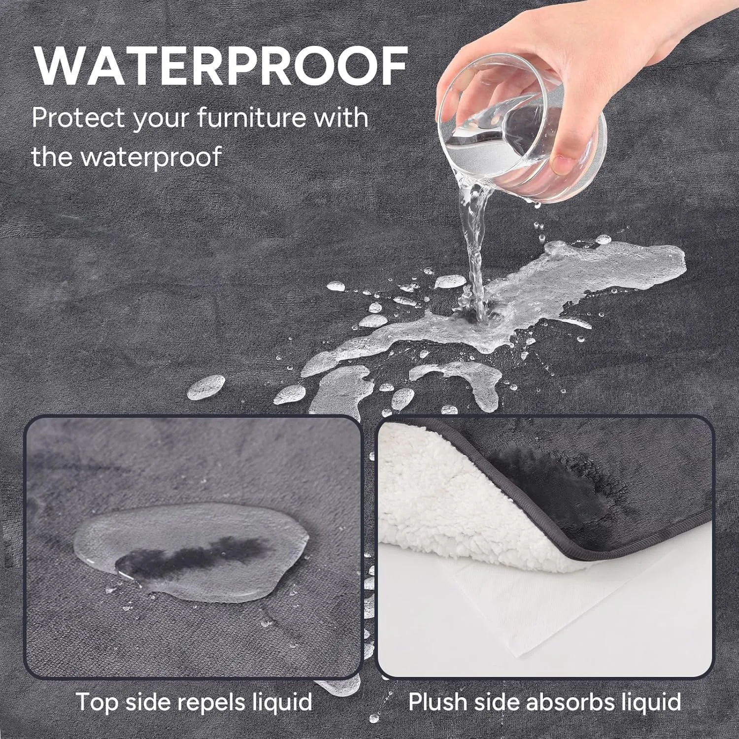 Waterproof Dog Blanket Bed Cover for Bed Couch Sofa, Liquid Pee Proof Pet Blanket Washable, Reversible Sherpa Fleece Blanket Furniture Protector for Medium Large Dogs CatsGray, 50"x 60"