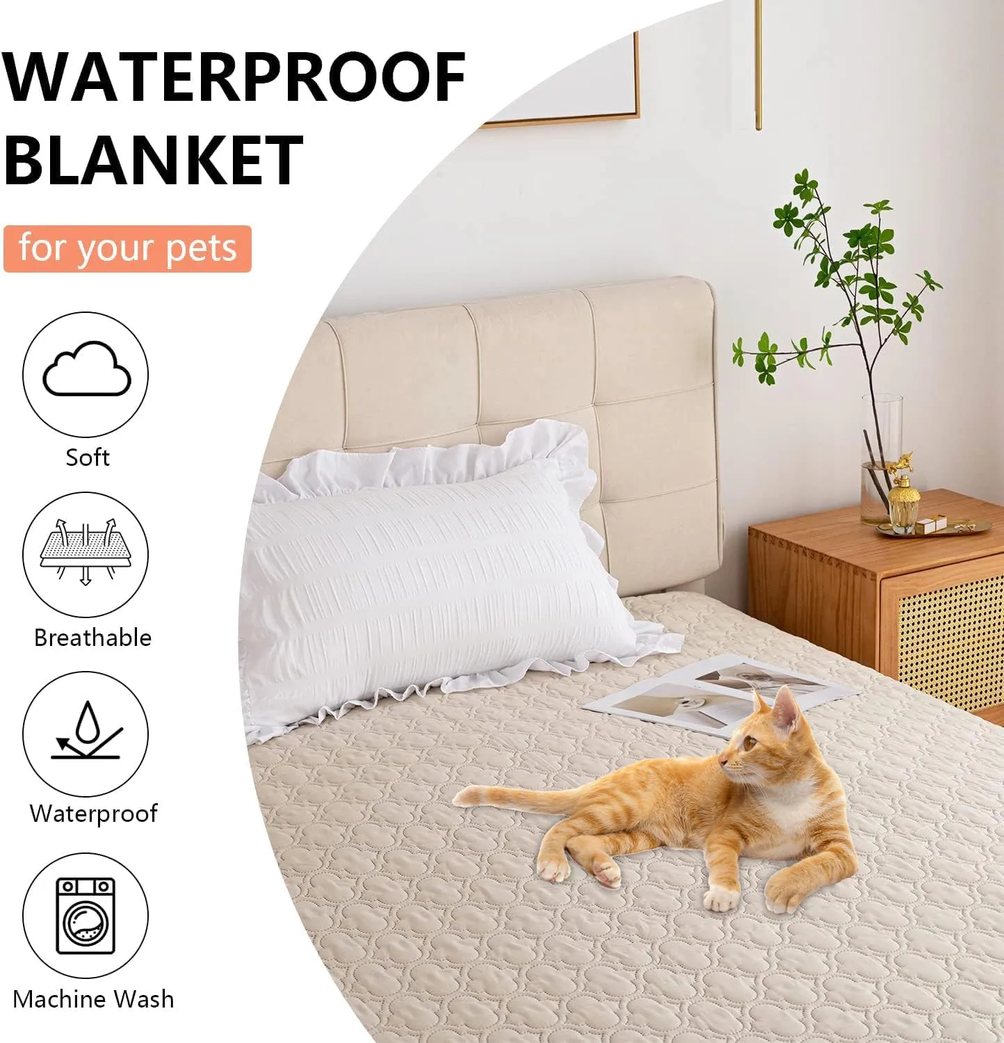 Waterproof Dog Blanket, Washable Pet Couch Covers for Dogs, Sofa Bed Furniture Protector Cover for Puppy Kids Reversible(82x102 Inch, Cream Khaki)