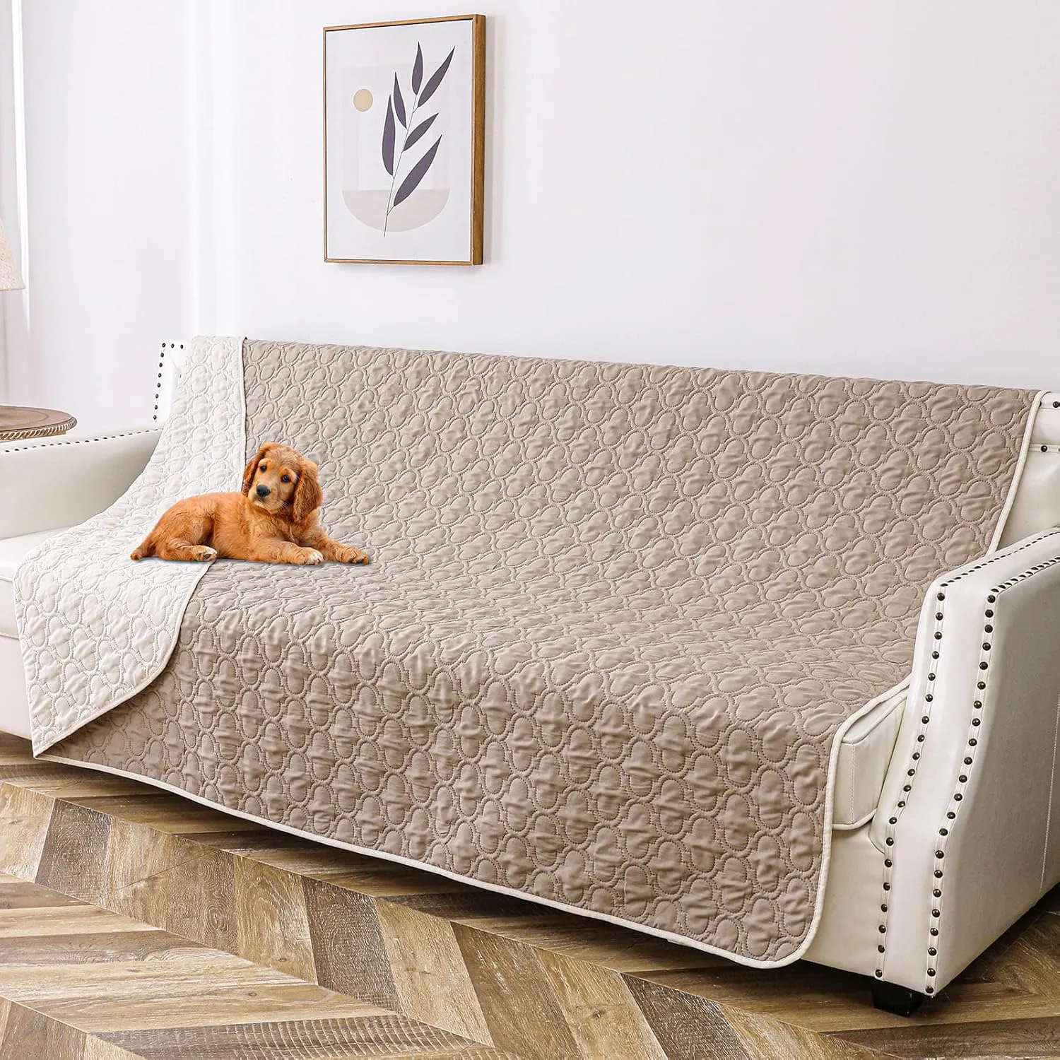 Waterproof Dog Blanket, Washable Pet Couch Covers for Dogs, Sofa Bed Furniture Protector Cover for Puppy Kids Reversible(82x102 Inch, Cream Khaki)