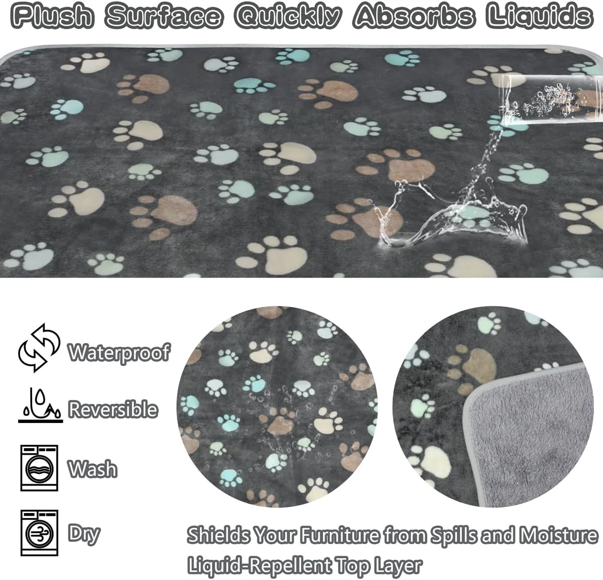 Waterproof Dog Blankets for Large Dogs, 41" x 31" Dog Blanket Washable, Soft Fluffy Flannel Pet Blanket Mat Cover for Bed Couch, Cute Print Puppy Blanket