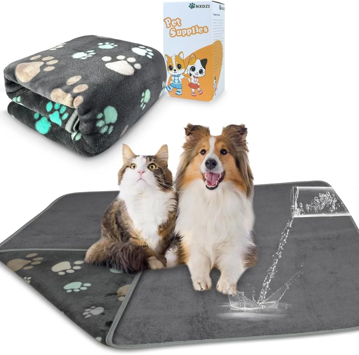 Waterproof Dog Blankets for Large Dogs, 41" x 31" Dog Blanket Washable, Soft Fluffy Flannel Pet Blanket Mat Cover for Bed Couch, Cute Print Puppy Blanket