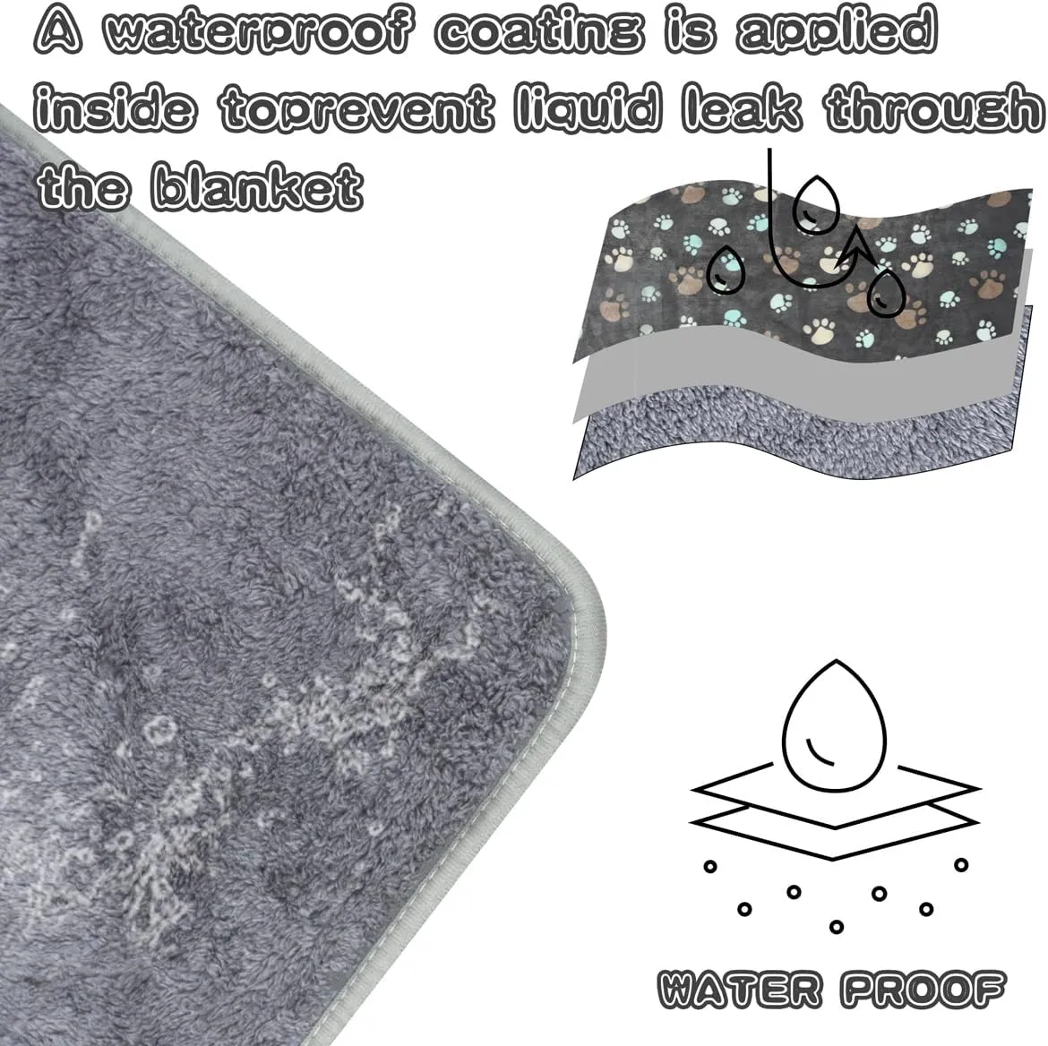 Waterproof Dog Blankets for Large Dogs, 41" x 31" Dog Blanket Washable, Soft Fluffy Flannel Pet Blanket Mat Cover for Bed Couch, Cute Print Puppy Blanket