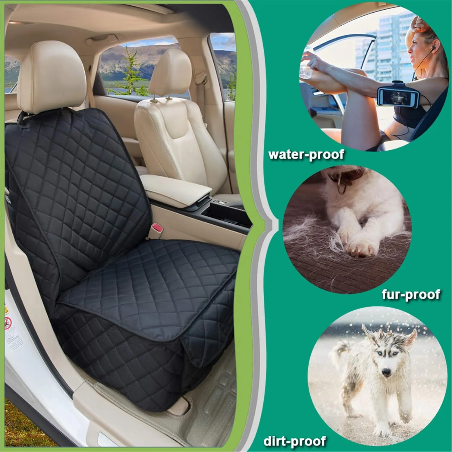 Waterproof Front Seat Cover Dog Car Seat Covers Nonslip and Full Protection with Side Flaps Fits Most Cars, Trucks, SUVs(Black)