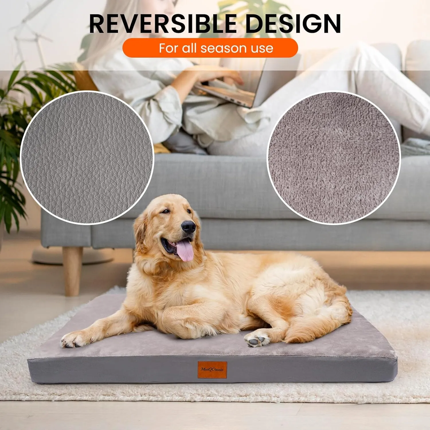 Waterproof XLarge Dog Bed for Large and Extra Large Dogs, Orthopedic Washable Crate Pad 41 inch, XL Egg Crate Foam Pet Bed Mat with Removable Cover, Anti-Slip Reversible Kennel Pad, 41''27'', Grey