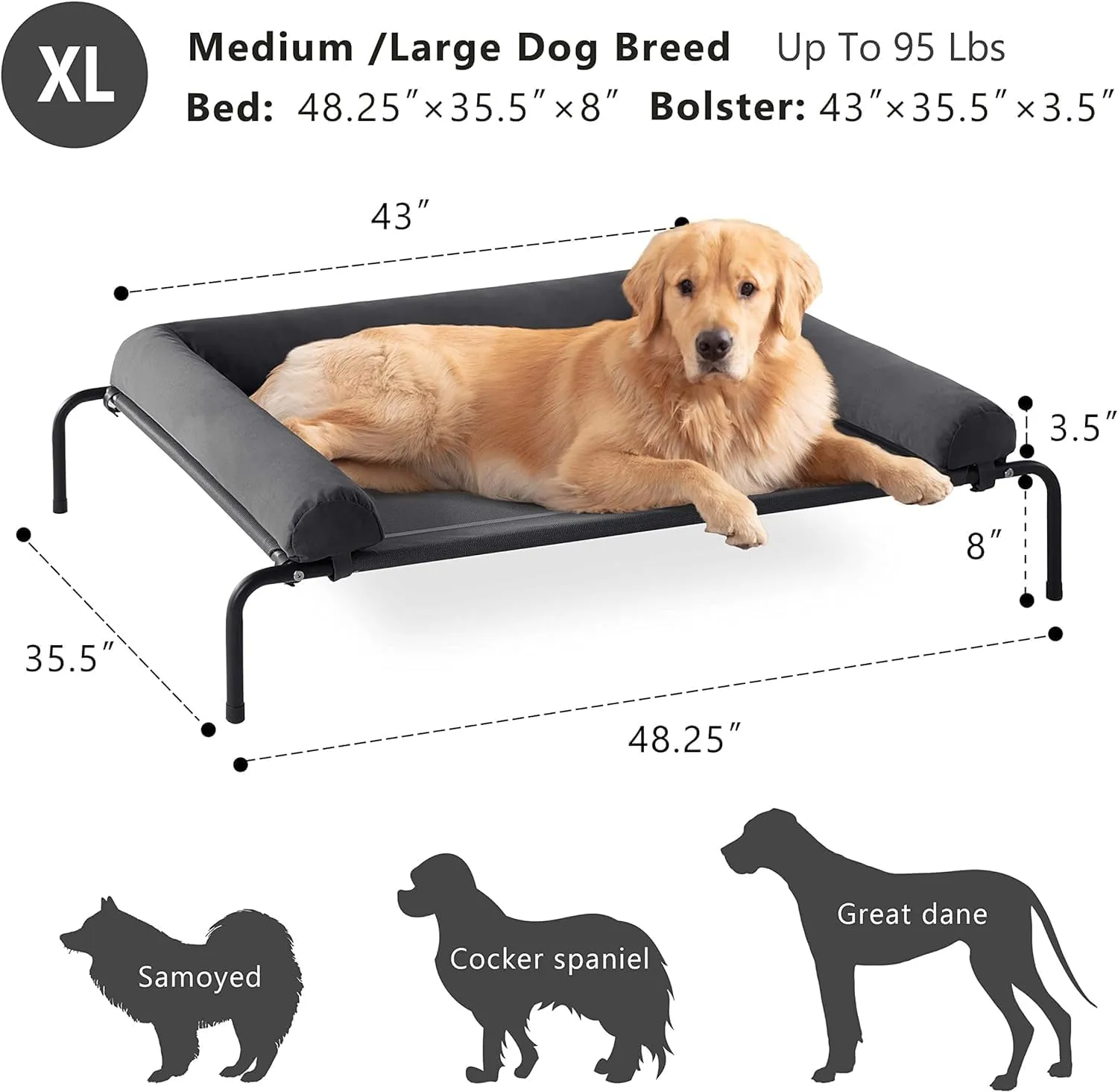 WESTERN HOME Cooling Elevated Dog Bed for Large Dogs, Portable Indoor & Outdoor Raised Dog Bed with Breathable Mesh, Chew Proof Pet Hammock Cots with Removable and Waterproof Bolsters