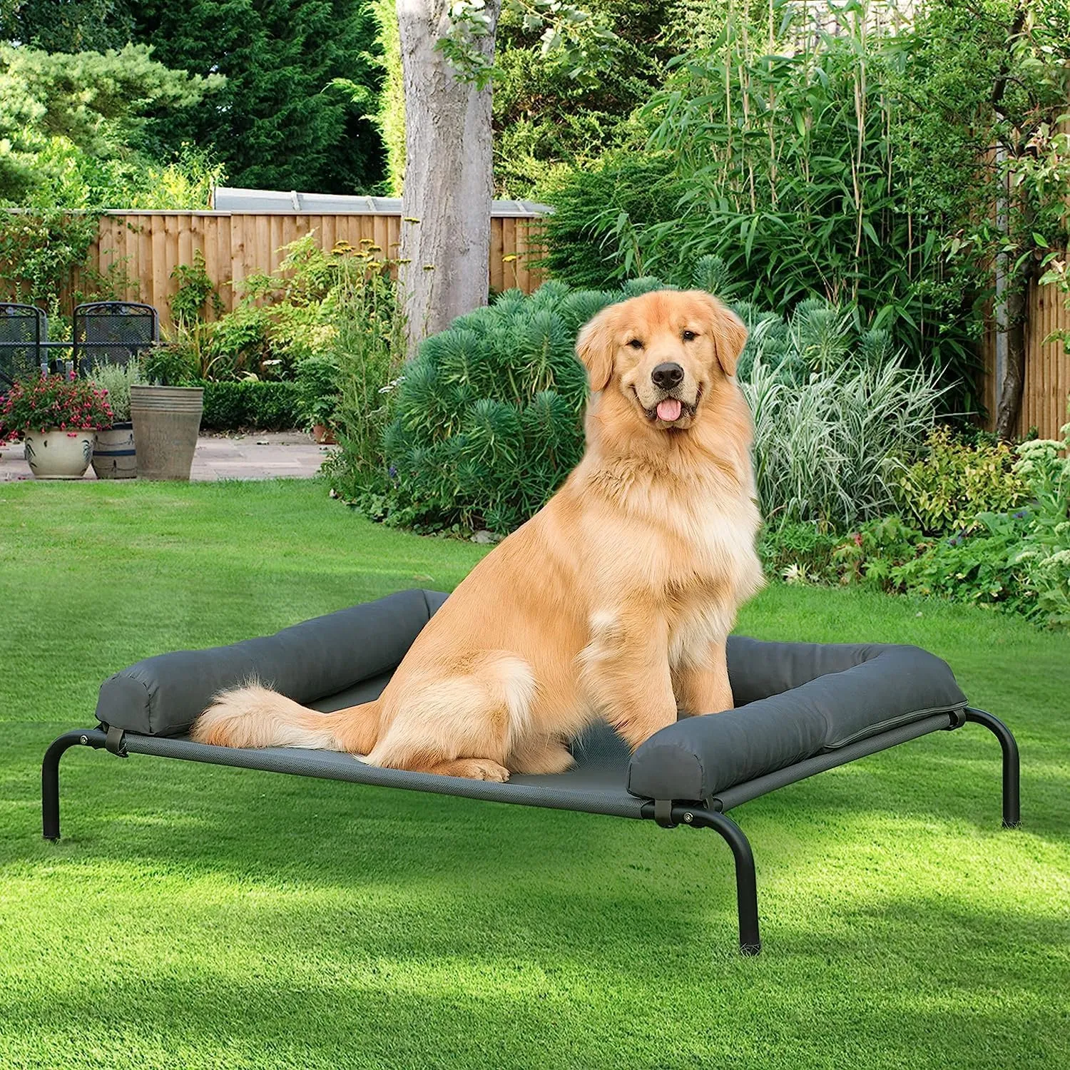 WESTERN HOME Cooling Elevated Dog Bed for Large Dogs, Portable Indoor & Outdoor Raised Dog Bed with Breathable Mesh, Chew Proof Pet Hammock Cots with Removable and Waterproof Bolsters