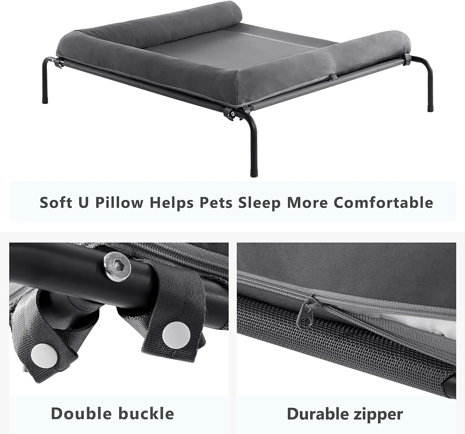 WESTERN HOME Cooling Elevated Dog Bed for Large Dogs, Portable Indoor & Outdoor Raised Dog Bed with Breathable Mesh, Chew Proof Pet Hammock Cots with Removable and Waterproof Bolsters
