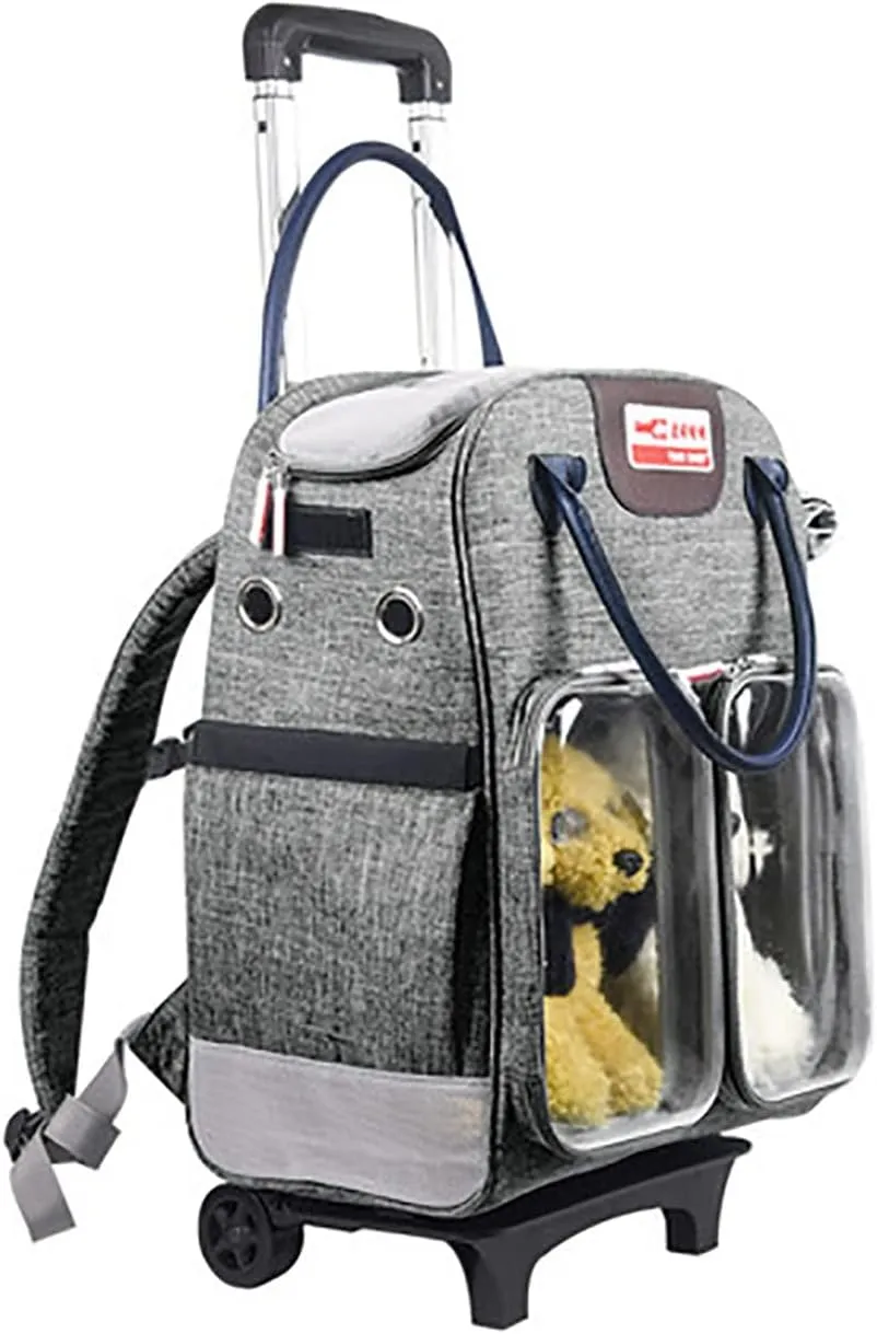 Wheeled Pet Travel Backpack Backpack Soft Sided Hiking Carrying Bag for Small Dogs and Cats,Mesh Ventilation Windows
