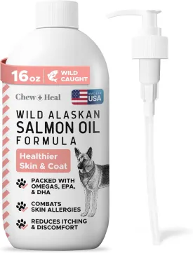Wild Alaskan Salmon Fish Oil for Dogs - 16 oz. of Fish Oil Formula - Pump Cap Bottle - Contains Omega-3 and 6, Vitamin D, EPA, and DHA for Healthy Skin and Coat
