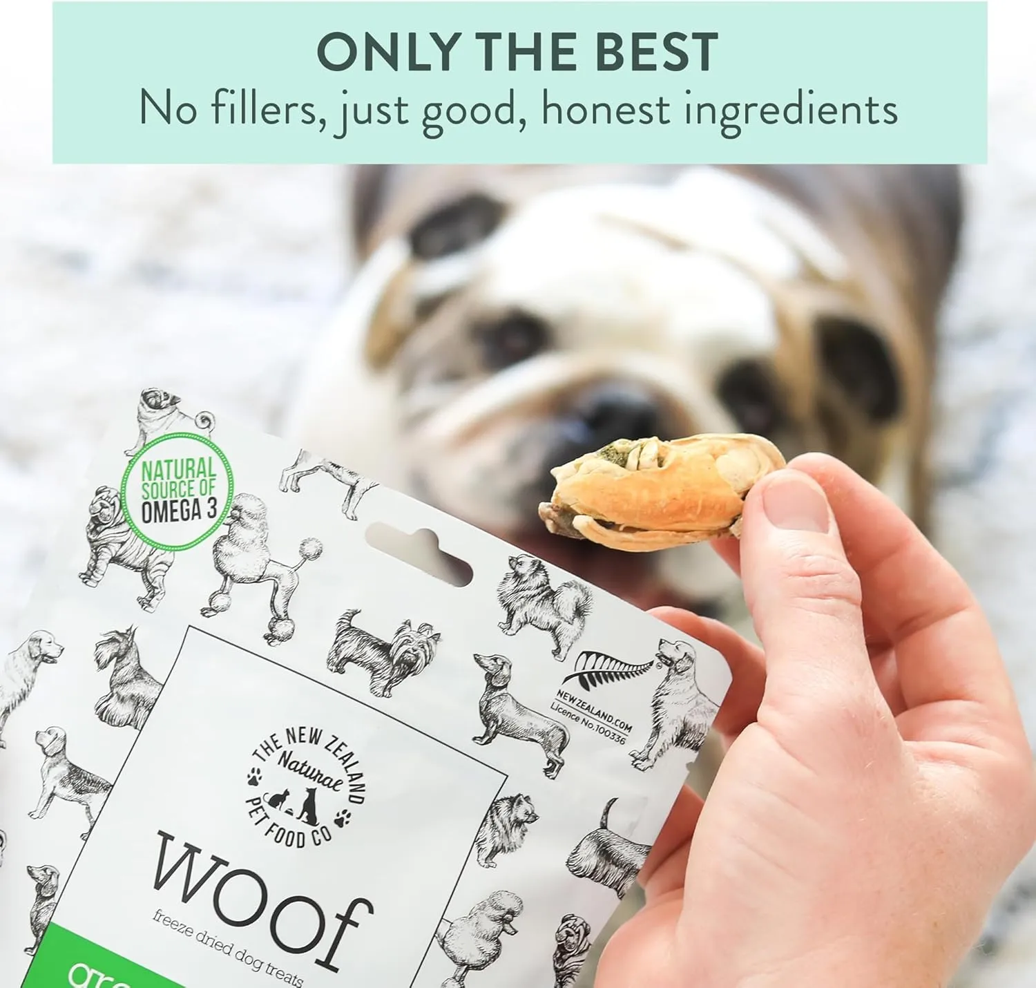 WOOF Freeze Dried Dog Treats - High Protein, Small & Large Dog, Natural, Topper, Treat, Green Mussels - 1.76 oz