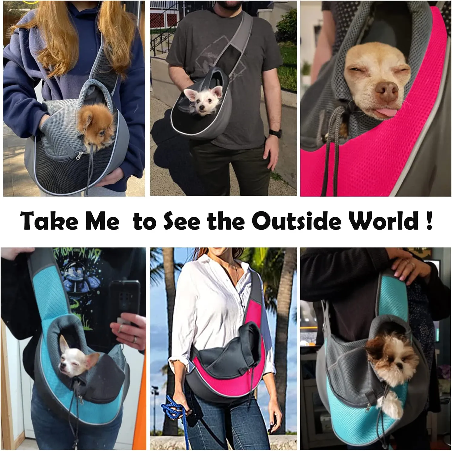 WOYYHO Pet Dog Sling Carrier Adjustable Strap Breathable Mesh Puppy Sling for Small Dogs with Zipper Touch Pocket Safety Leash Dog Sling Carrier for Outdoor Travel (Size M:4.5-9 lbs, Black)
