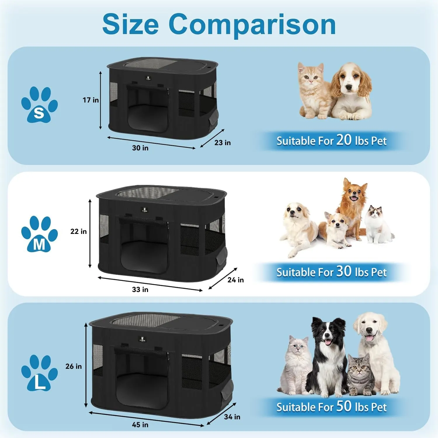 X-ZONE PET Dog Playpen, Puppy Cat Play Pen Portable Foldable Indoor/Outdoor Tent Crate Cage, Portable Pet Crate Medium Size Black 33"