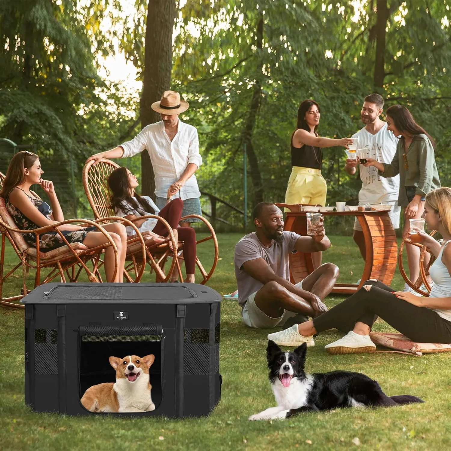 X-ZONE PET Dog Playpen, Puppy Cat Play Pen Portable Foldable Indoor/Outdoor Tent Crate Cage, Portable Pet Crate Medium Size Black 33"