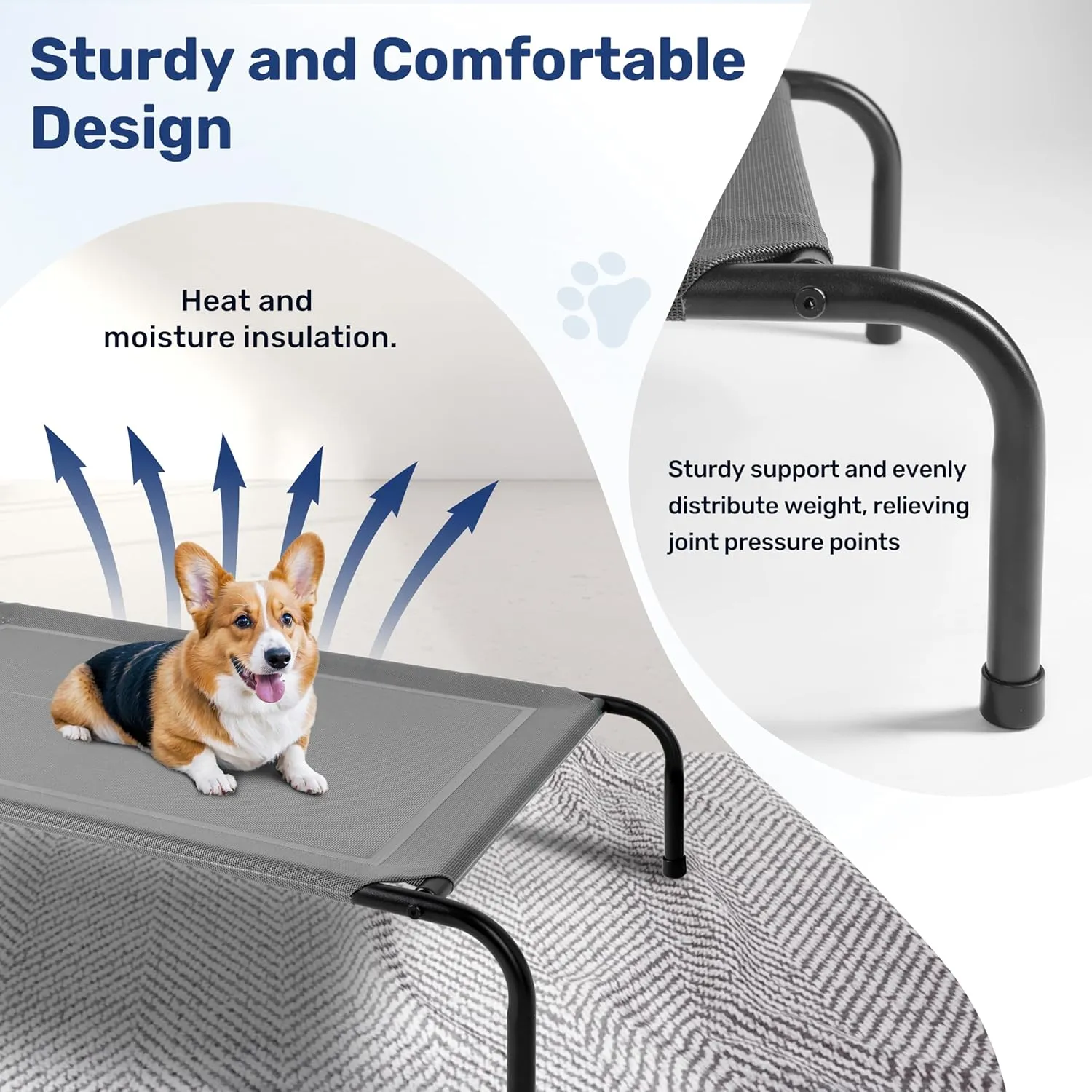 YSSOA Cooling Breathable Elevated Dog Bed, No-Slip Feet, Metal Frame, Indoor and Outdoor, 42x25.2x8 Inch, Grey