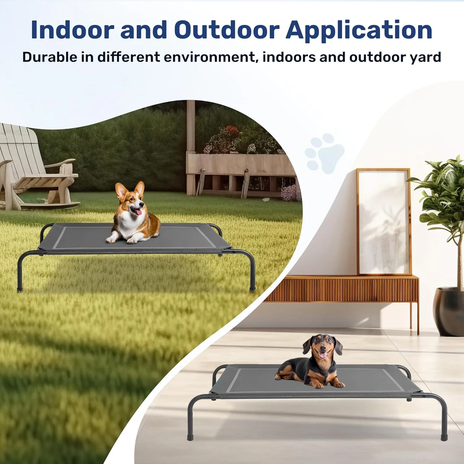 YSSOA Cooling Breathable Elevated Dog Bed, No-Slip Feet, Metal Frame, Indoor and Outdoor, 42x25.2x8 Inch, Grey