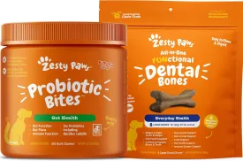 Zesty Paws Probiotics for Dogs - Digestive Enzymes for Gut Flora   Dental Bones for Large Dogs - Fights Tartar & Plaque