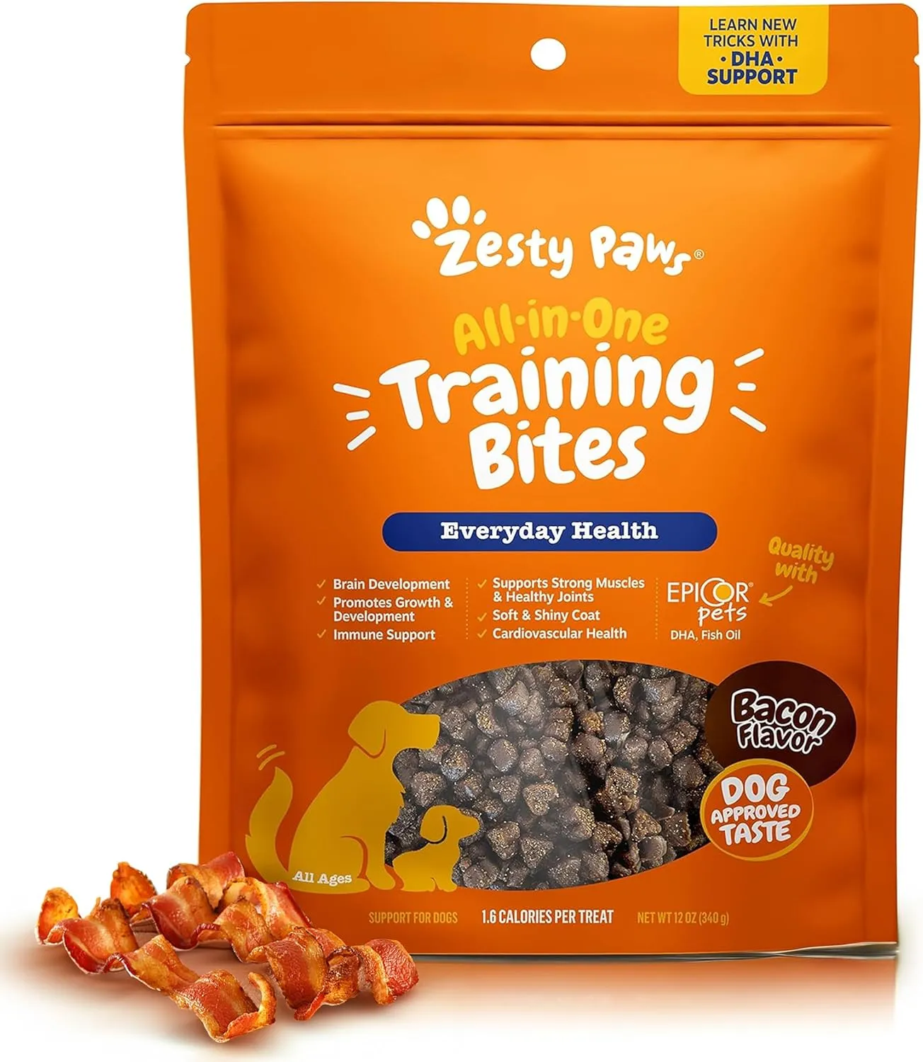 Zesty Paws Training Treats for Dogs & Puppies - Healthy Dog Treats for Hip, Joint & Muscle Health - Puppy Training Treats - for All Breeds and Ages - Dog Treats for Training - Bacon Flavor - 12oz