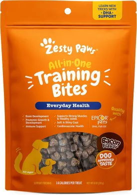 Zesty Paws Training Treats for Dogs - Training Treats for Puppies - Hip, Joint & Muscle Health - Immune, Brain, Heart, Skin & Coat Support - with Fish Oil Omega 3 Fatty Acids - Bacon Flavor  8oz