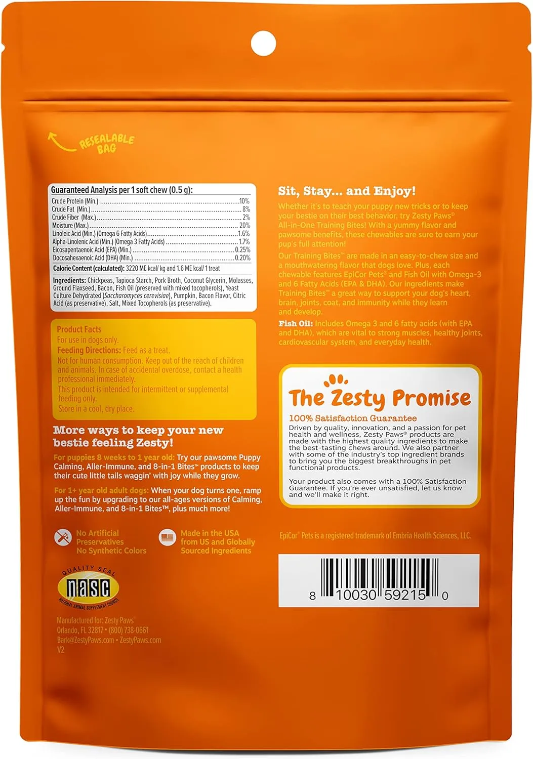 Zesty Paws Training Treats for Dogs - Training Treats for Puppies - Hip, Joint & Muscle Health - Immune, Brain, Heart, Skin & Coat Support - with Fish Oil Omega 3 Fatty Acids - Bacon Flavor  8oz